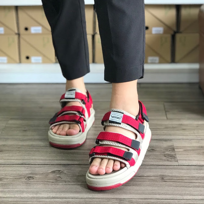 Sandal Vento nữ chính hãng SD-1001 màu Đỏ Be 3 quai dán, Dép quai sau đế bệt đi học, đi làm