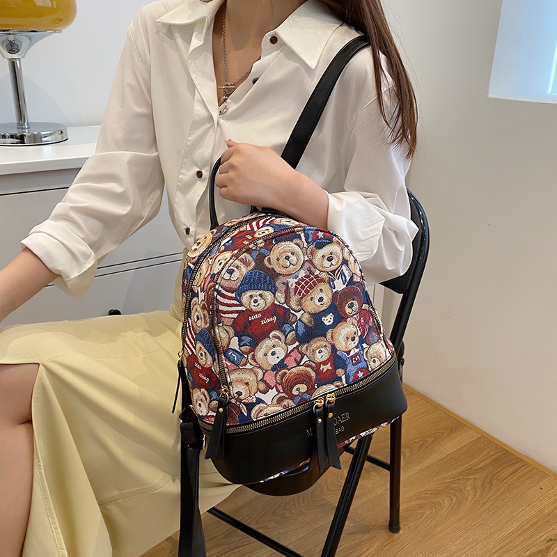Ba Lô Đeo Vai Da Cỡ Nhỏ Họa Tiết Gấu Dễ Thương Cho Nữ
