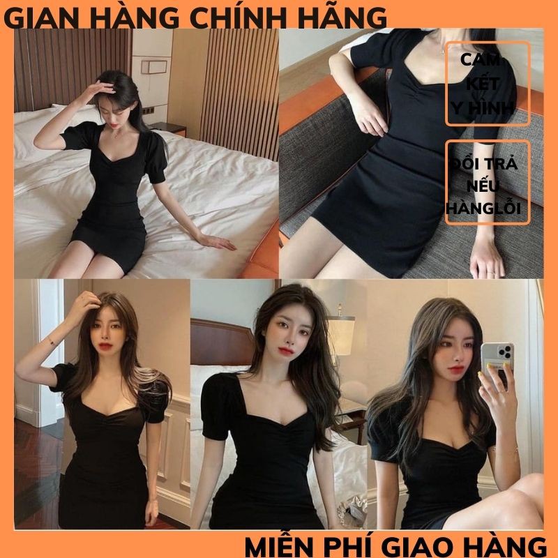 Đầm body tay bồng 🍀váy body nhún ngực ,chất co dãn bao đẹp phong cách hàn quốc THỜI TRANG 1989