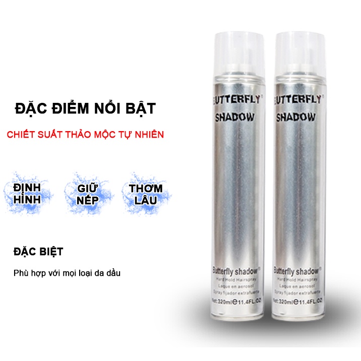 Gôm xịt tóc nam BUTTERFLY SHADOW 320ML, Gôm bạc giữ nếp tạo kiểu nam nữ Lamyra