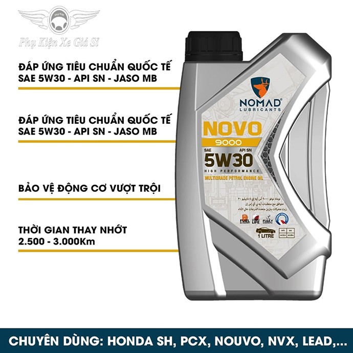 Dầu Nhớt Xe Tay Ga Tổng Hợp Toàn Phần 100% NOMAD 1Lít JASO MB - API SN - SAE 5W30 Nhập Khẩu DUBAI 100% MS3746