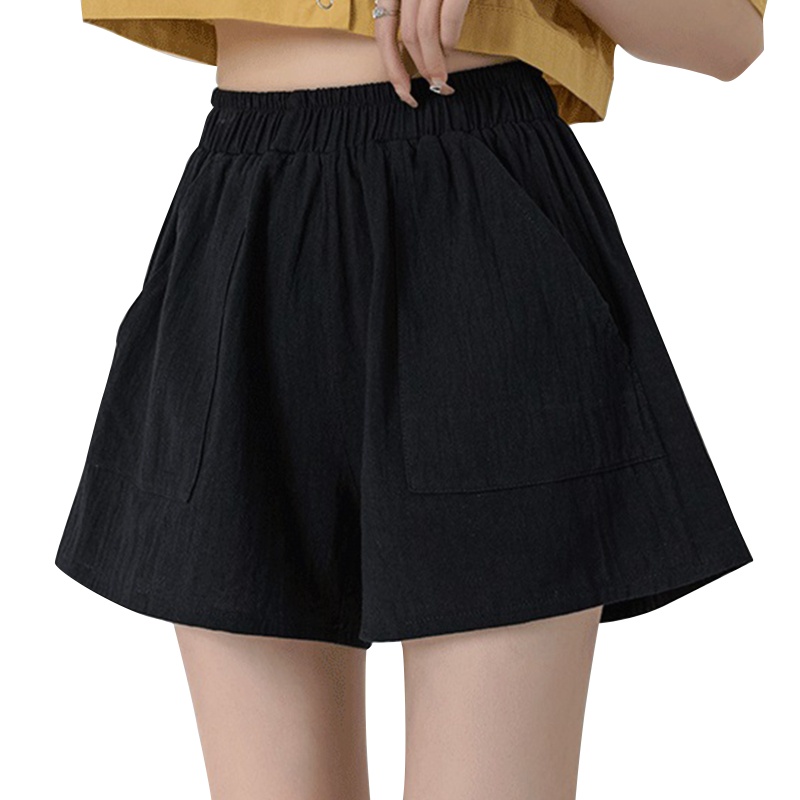 Quần Sooc Cotton Lanh Ống Rộng Thoải Mái Có Túi Thời Trang Mùa Hè Cho Nữ