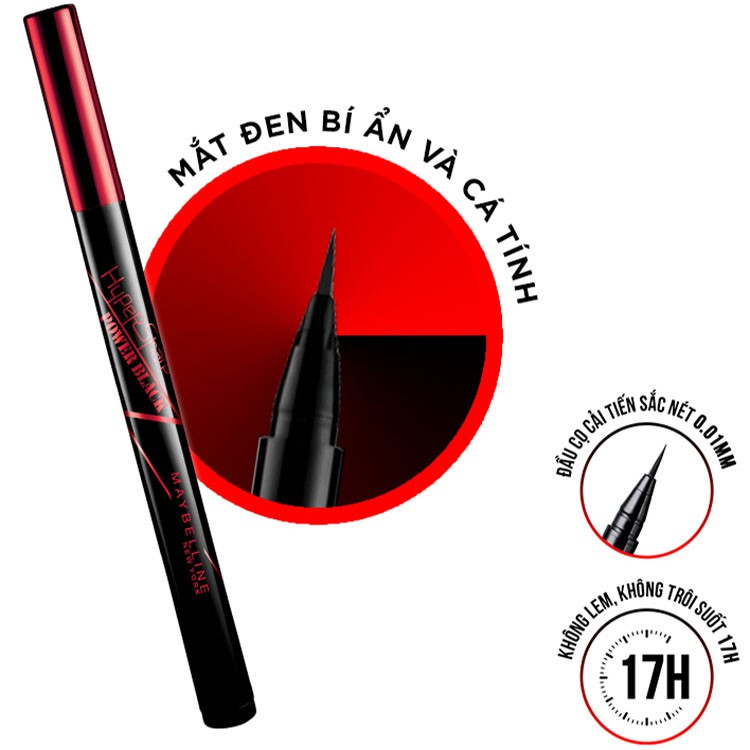 Bút Kẻ Mắt Nước Đen Tuyền Không Lem Không Trôi Maybelline New York HyperSharp Power Liner Waterproof 0.5g (Đỏ đen)