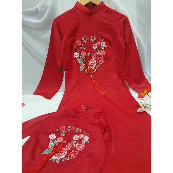Set 2 bộ áo dài mẹ và bé gái lụa Mango