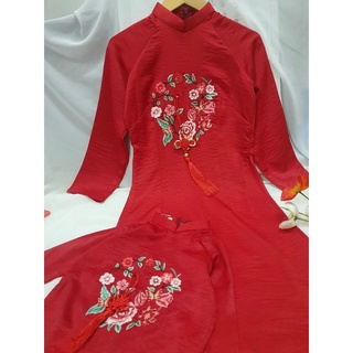 Set 2 bộ áo dài mẹ và bé gái lụa Mango