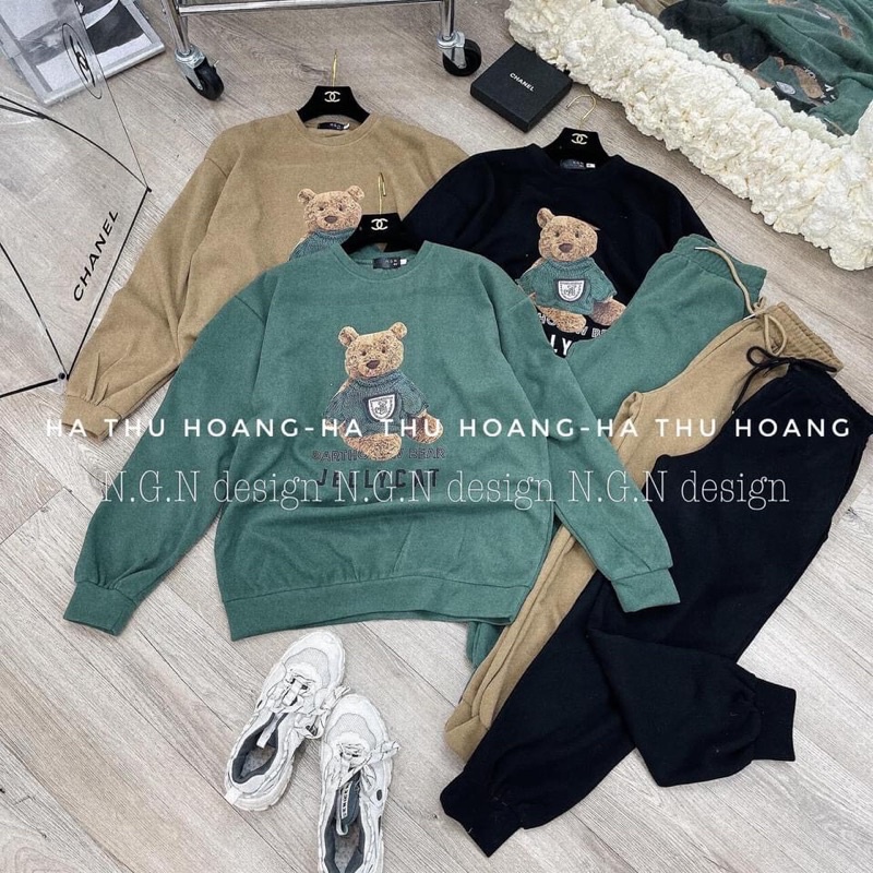 Bán sỉ Bộ nỉ gấu chui đầu hình gấu 3 màu cho nữ