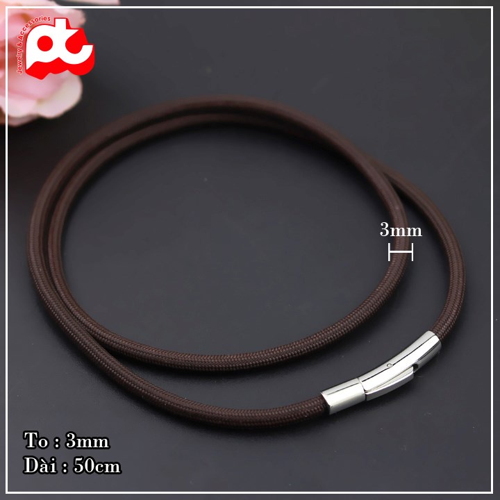 Dây chuyền dù thái thời trang PT JEWELRY kích cỡ 3mm màu nâu đen PTDCNA184