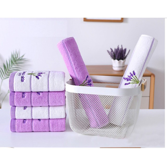 Khăn Mặt Cotton Màu Trà Xanh Matcha, Tím Lavender Đẹp Nhẹ Nhàng Size 35x75cm, Bông Dày Dặn, Mịn Và Siêu Thấm Hút