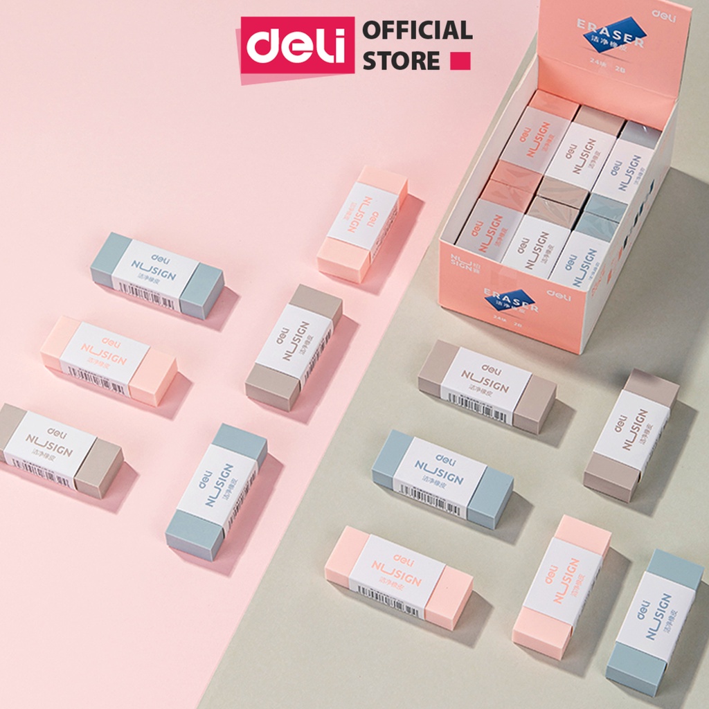 Gôm tẩy chì 2B Deli - Không bụi - Màu Pastel - Tẩy sạch ít vụn và bụi tẩy - Phù hợp Học sinh, sinh viên, dân văn phòng