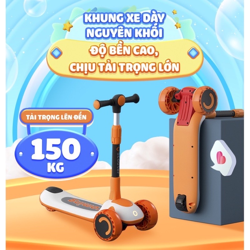 Xe scooter cho bé cao cấp, xe chòi chân cho bé đa năng 3 trong 1 có đèn Chính Hãng