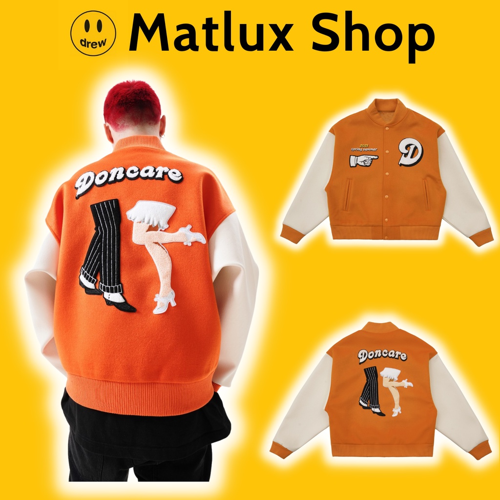 Áo varsity jacket DONCARE A Few Good Kid màu cam bản cao cấp, Áo khoác bóng chày nam nữ thêu hình họa tiết form rộng