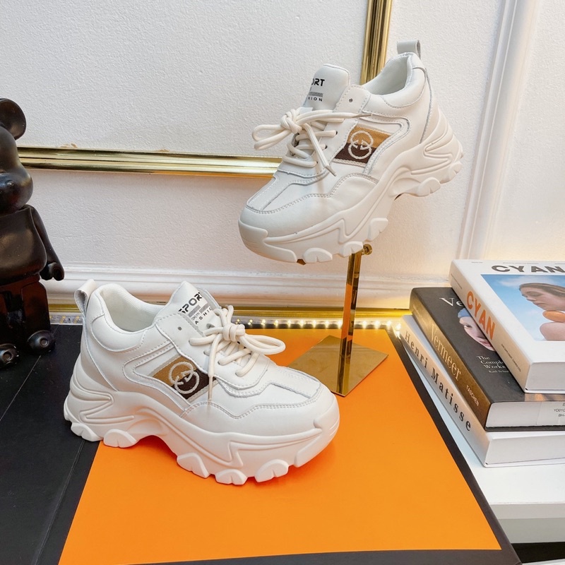 Giày thể thao sneaker gc trắng vạch màu kẻ chéo đế cao fullbox