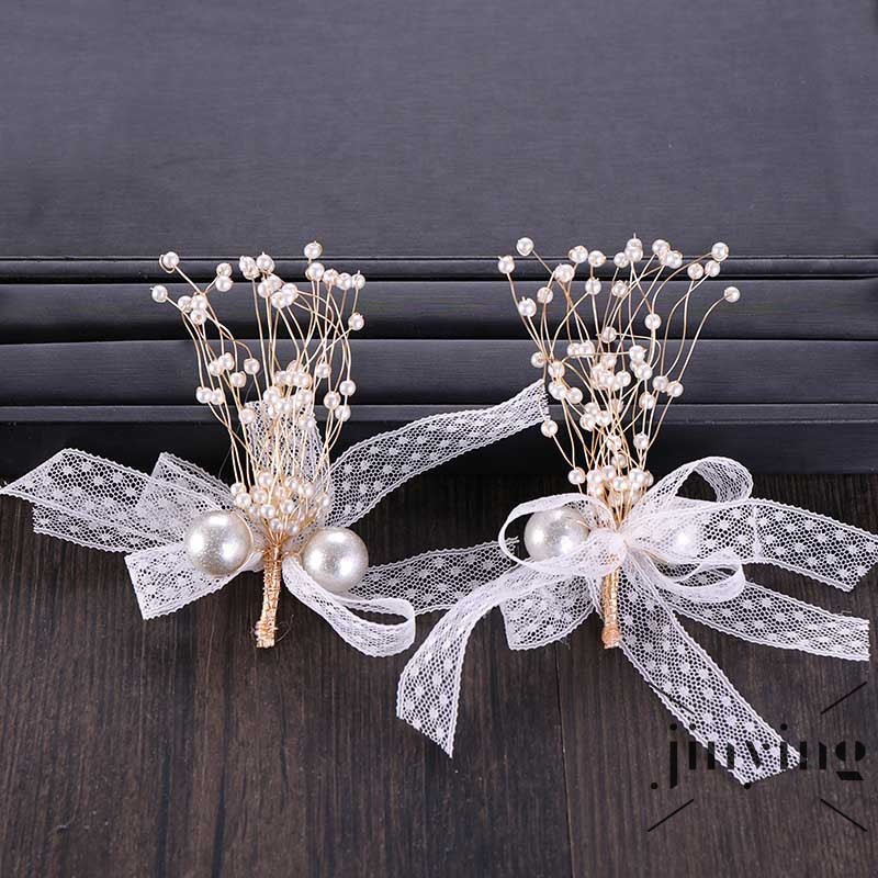 GETNOIVAS Set băng đô + khuyên tai nơ đính ngọc trai giả thanh lịch cho cô dâu