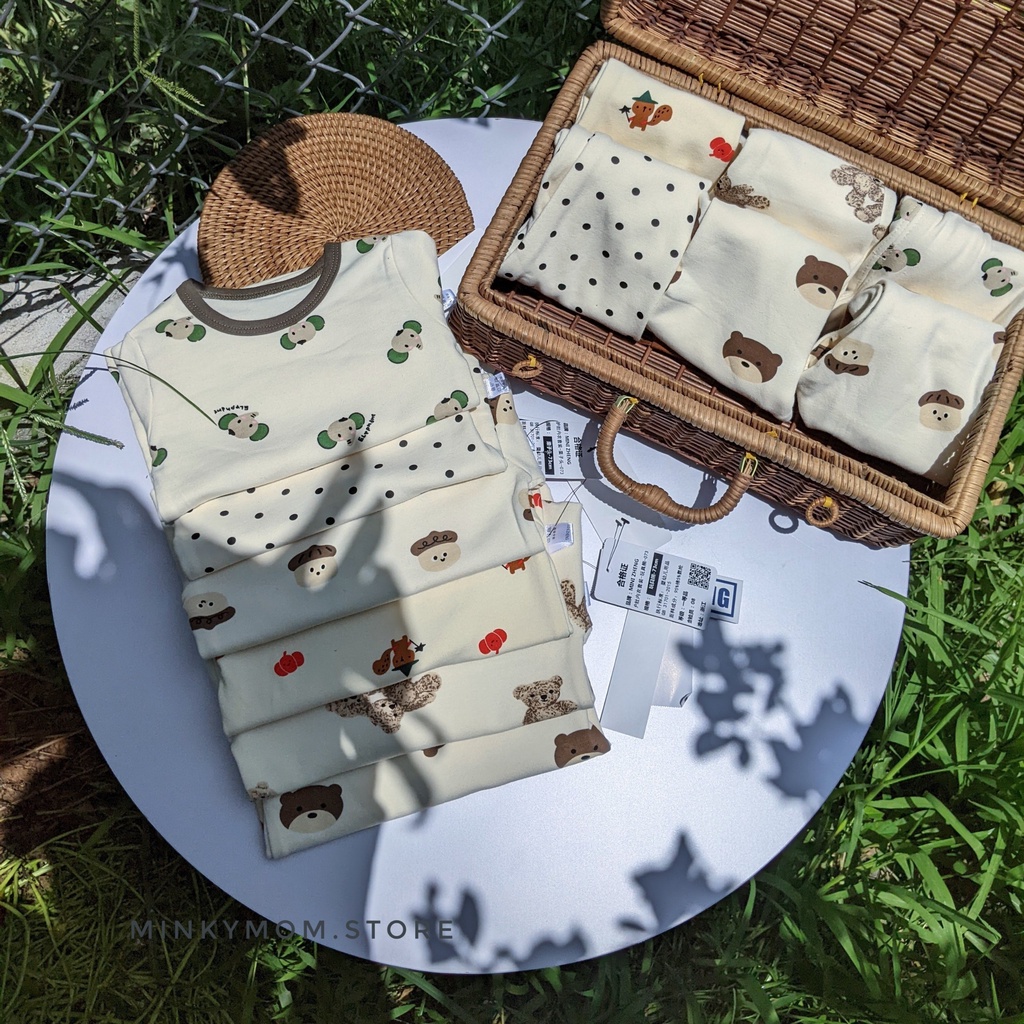 Bộ Đồ Dài Tay Cotton Cạp Cao Hình Gấu Dễ Thương Cho Bé Trai Bé Gái