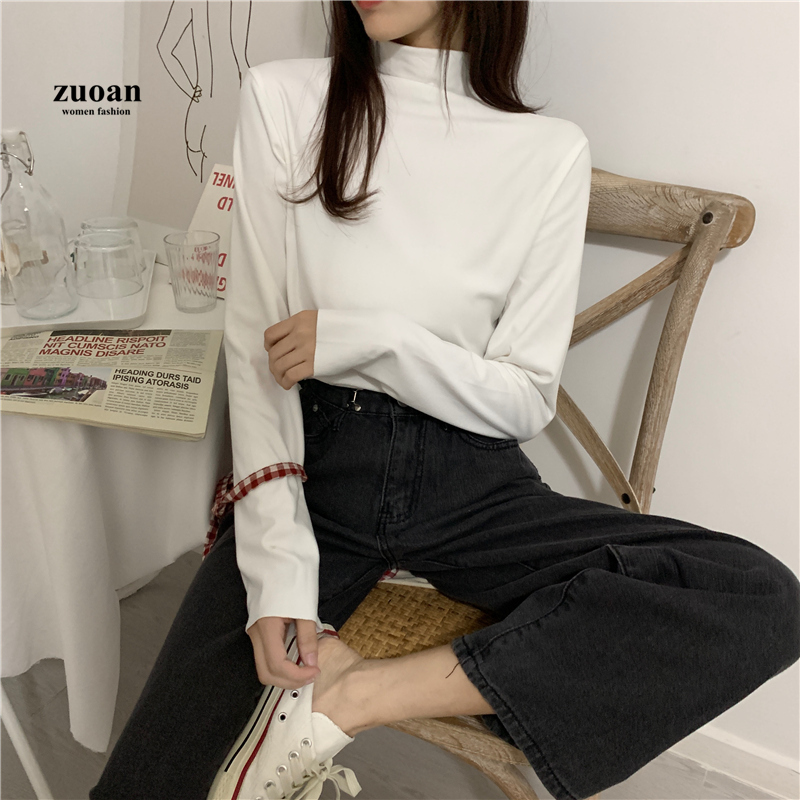 Áo thun SUXI cổ lọ màu trơn thời trang thu đông cho nữ