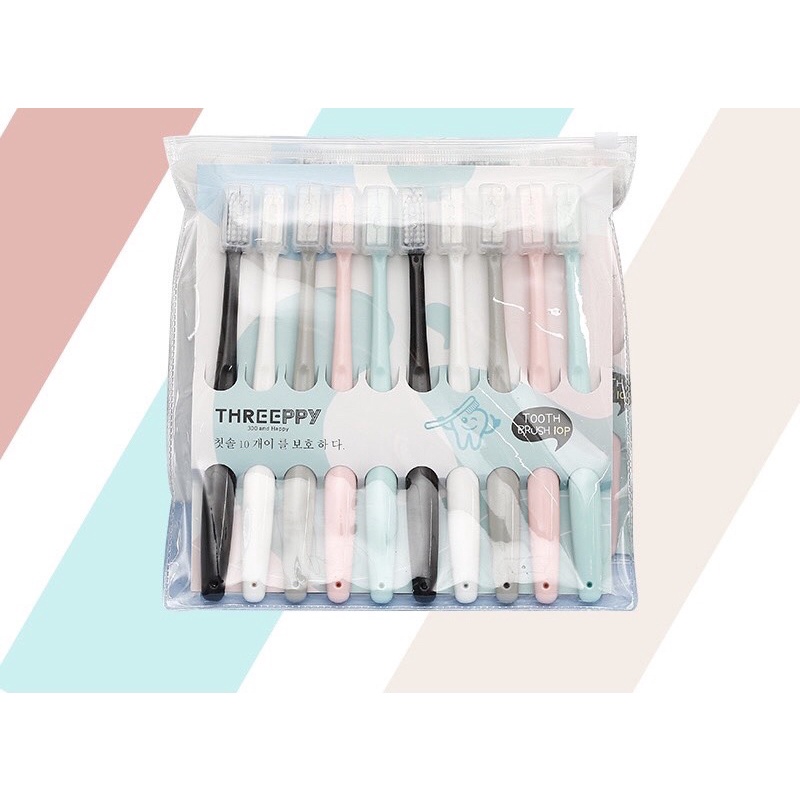 Túi 10 bàn chải đánh răng THREEPPY HÀN QUỐC cao cấp chuẩn loại 1