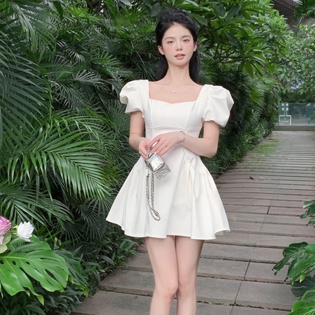 Đầm Ngắn Tay Phồng Ôm Eo Thời Trang Mùa Hè Hàn Quốc Gợi Cảm Hàng Mới Dành Cho Bạn Nữ
