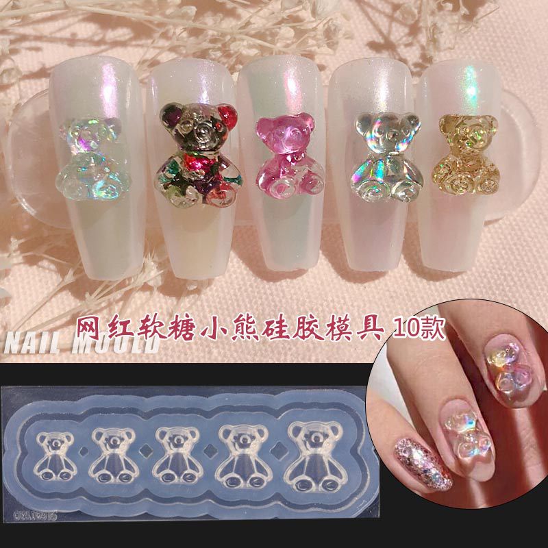 Khuôn nail silicon, khuôn trang trí móng - khuôn gấu, khuôn hoa