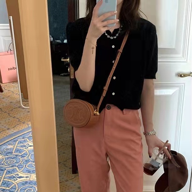 Áo cardigan ZHELIHANGFEI ngắn tay cổ tròn thiết kế đơn giản thời trang dễ phối đồ