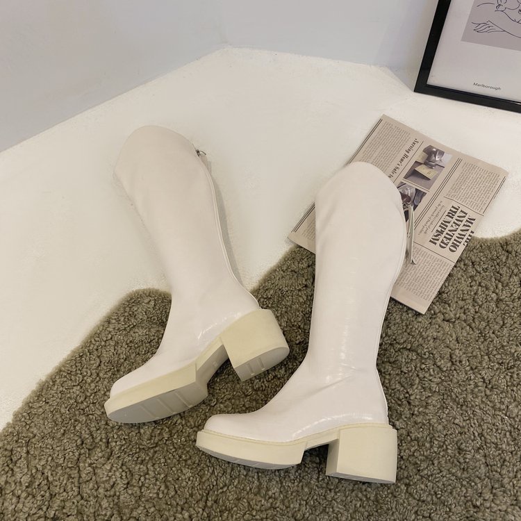 Giày bốt cổ cao mũi tròn phối khóa kéo thời trang dành cho nữ | BigBuy360 - bigbuy360.vn