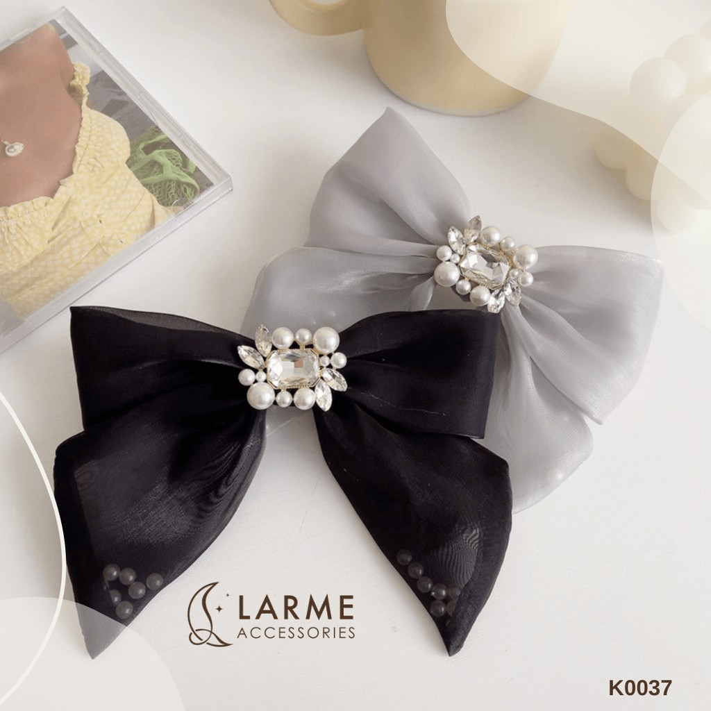 Kẹp tóc bấm nơ đính đá Hàn Quốc siêu sang chảnh Larme Accessories - K0034