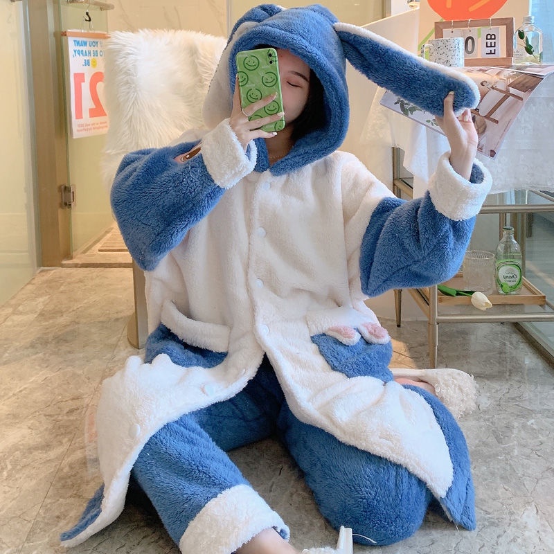 Áo Choàng Ngủ Dáng Dài Chất Nỉ Dày Dặn Phong Cách Hàn Quốc Dễ Thương Thời Trang Thu Đông Cho Nữ | BigBuy360 - bigbuy360.vn