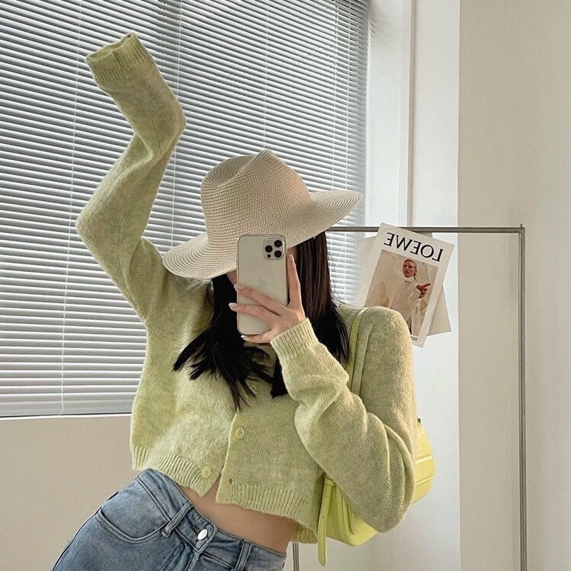 Áo khoác Cardigan dệt kim màu xanh bơ phong cách Hàn Quốc thời trang xuân hè cho nữ