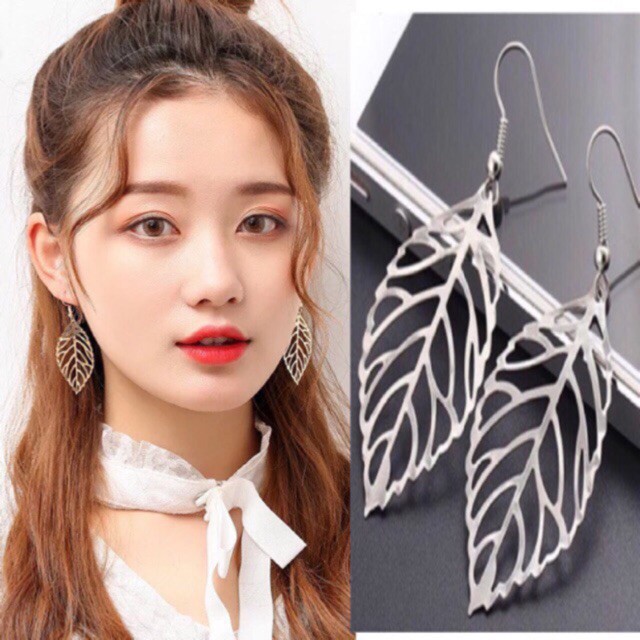 Bông tai chiếc lá đủ 2 màu vàng/bạc