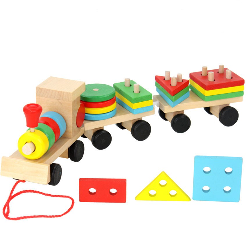 Đồ chơi gỗ Tàu hỏa chở khối, thả hình cho bé