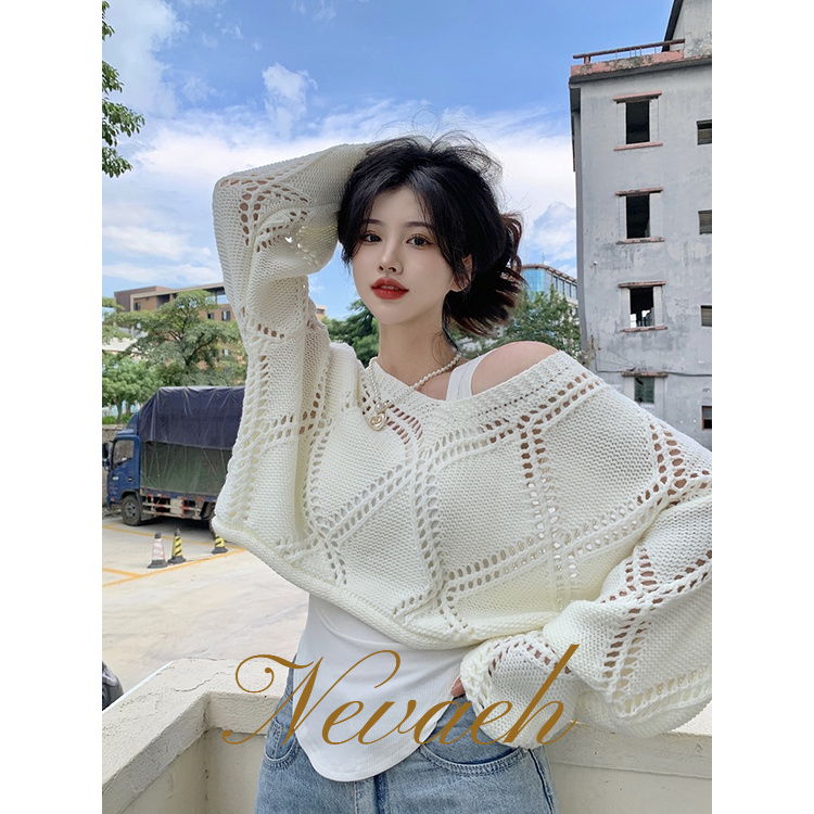 Áo sweater Dệt Kim Tay Dài Dáng Rộng Cổ Chữ V Khoét Sâu Đính Kim Cương Giả Dễ Thương Cho Bạn Gái