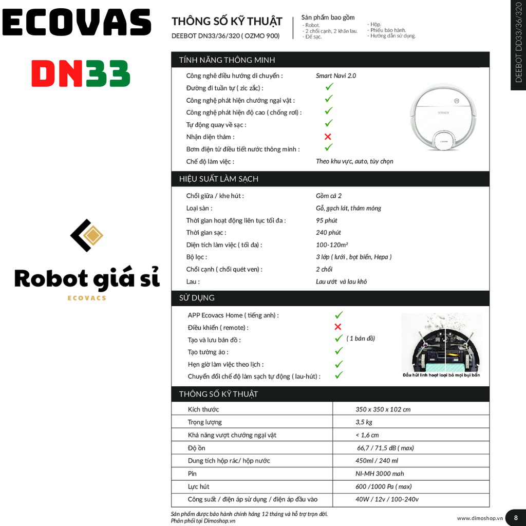 Robot hút bụi Ecovacs Deebot DN33 ( Ozmo 900 ) - hàng trưng bày chưa sử dụng