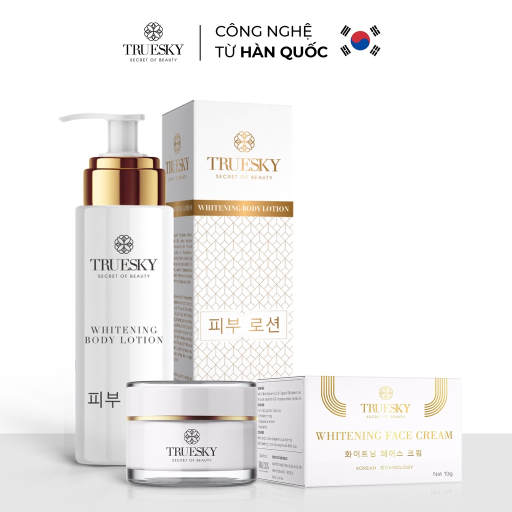 Bộ sản phẩm dưỡng trắng da mặt và toàn thân Truesky VIP07 gồm 1 kem dưỡng trắng body 100g + 1 kem dưỡng trắng da mặt 20g