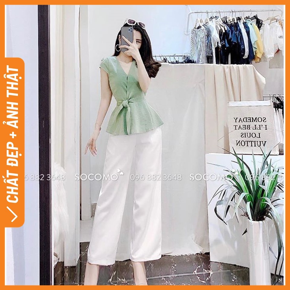 Set áo pelpum tay hến nơ eo kèm quần suông Socomo - Hàng loại 1, chất đẹp - Giá tốt - 100% ảnh Socomo Tự Chụp