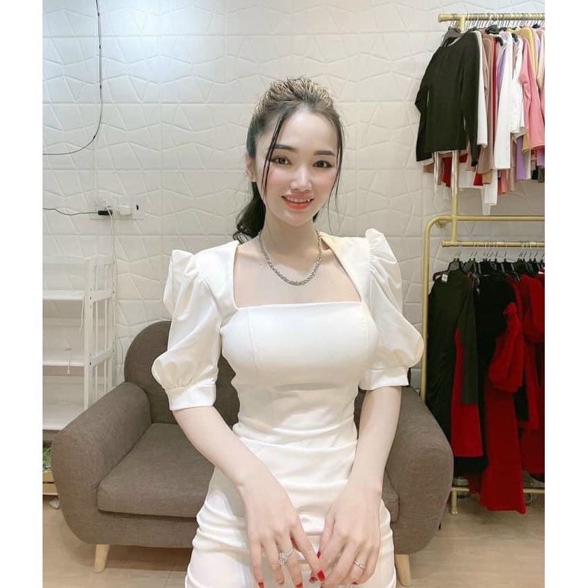 Đầm Ôm Body Tay Phồng Cổ Chữ U Thời Trang Nữ Sam Closet Free Size 40-55kg