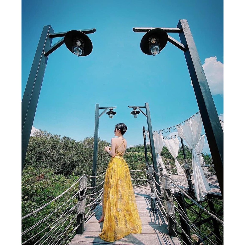 [MAXI] Đầm maxi đi biển váy maxi cổ yếm đan lưng kèm ảnh thật