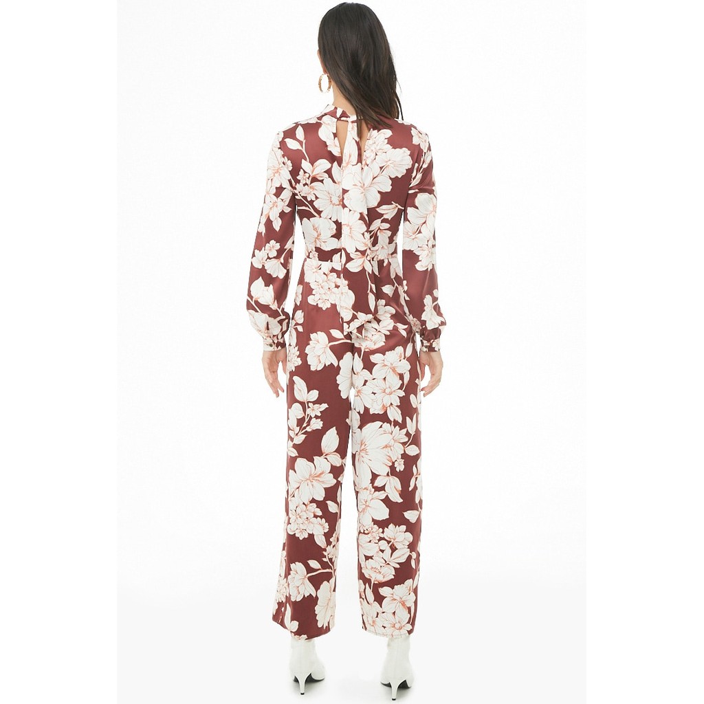 F21 auth Bộ jumpsuit họa tiết hoa, ống rộng Satin Floral Print Wide-Leg Jumpsuit