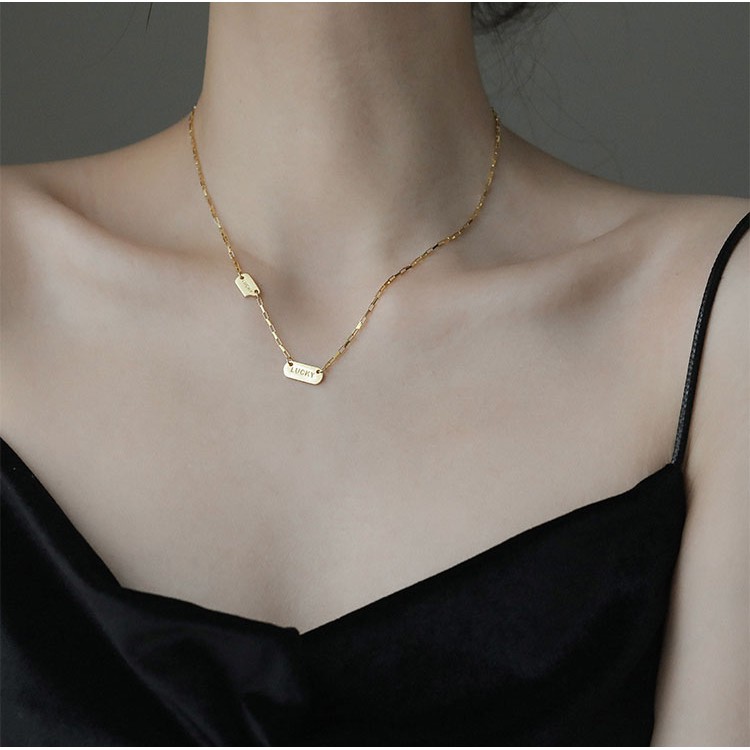 vòng cổ Bạc 925 Mặt Chữ May Mắn Phong Cách Hàn Quốc