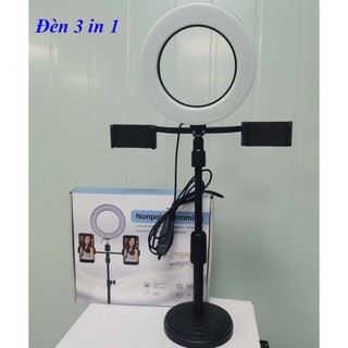 Giá Đỡ 2 Điện Thoại, Kiêm Đèn Led 3 Màu Livestream, Đèn 3 trong 1