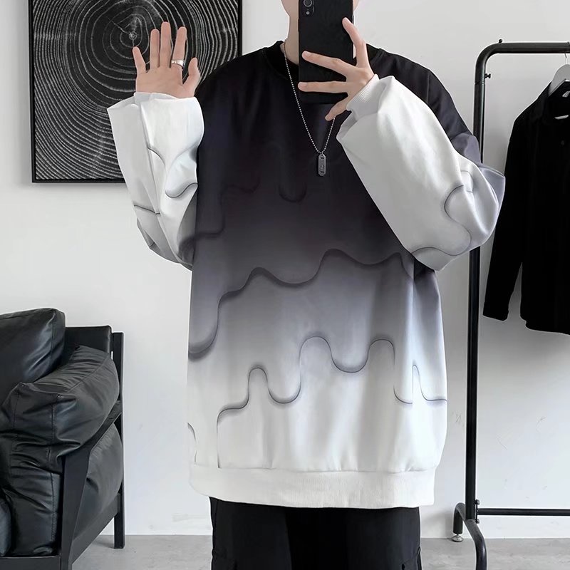 Áo Thun Tay Dài Dáng Rộng Phối Màu Độc Đáo Phong Cách Hàn Quốc Hợp Thời Trang Cho Nam