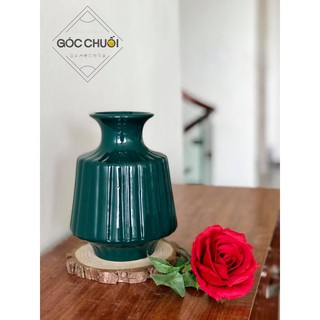 Lọ hoa gốm sứ Bát Tràng men hỏa biến kiểu dáng vai vuông 16x20 màu xanh lục