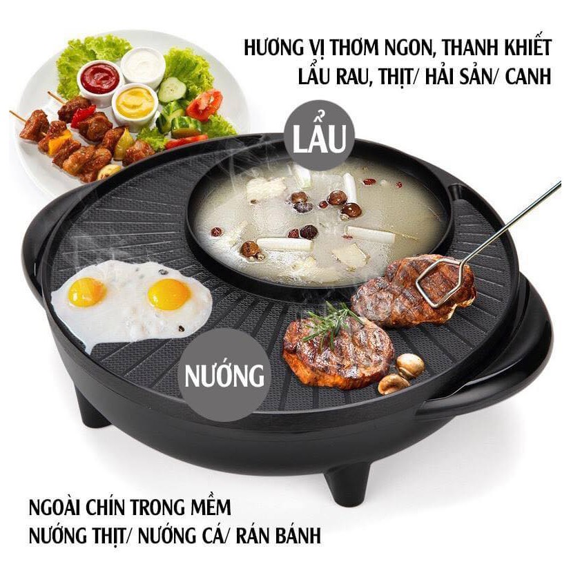 Bếp lẩu nướng 2in1Hàn Quốc 36cm ⚜️FREESHIP-Xả Kho⚜️ Bếp Điện Đa Năng⚜️Nồi Đôi Mini Nướng và Lẩu 2 trong