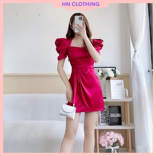 Váy lụa dự tiệc cổ vuông tay bồng đầm lụa thiết kế sang chảnh HN Clothing V11