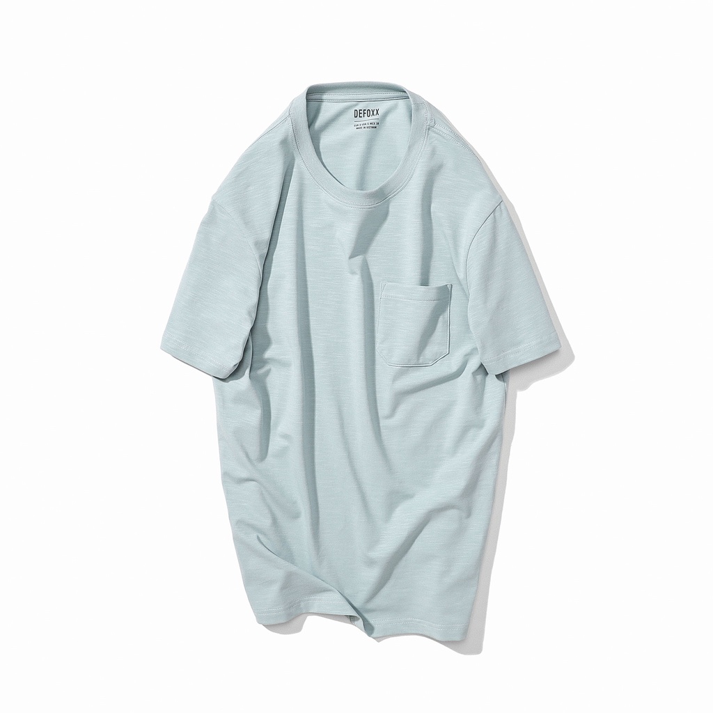 Áo phông nam, áo thun nam cổ tròn có túi DEFOXX vải cotton sược 4 chiều màu xanh mạ 210608 foxxmen