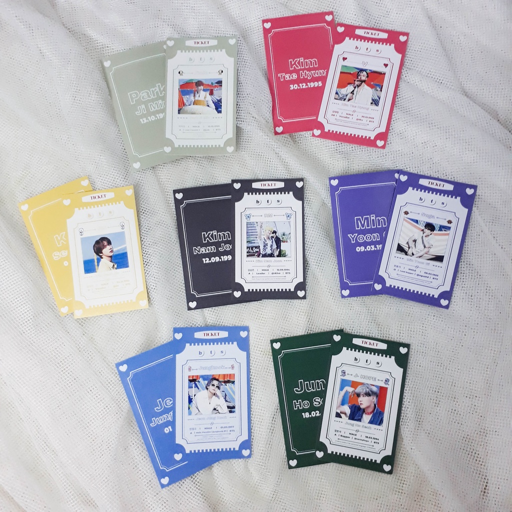 Set 7 tấm ID card BTS - 7 thành viên Jungkook, V, Jhope, Jin, Jimin, Suga, RM để collect hoặc làm quà tặng