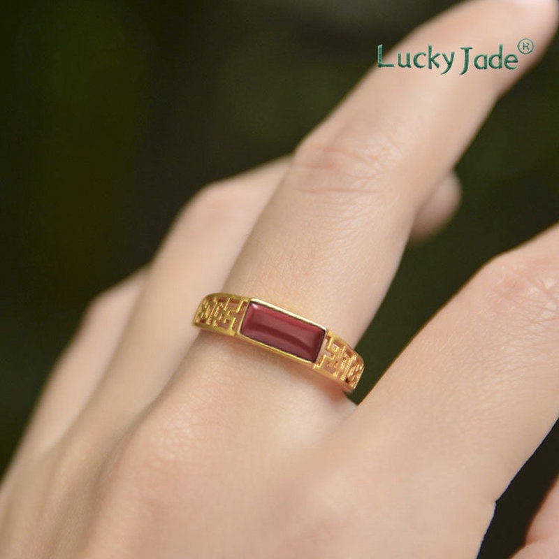 Nhẫn Mạ Vàng 18K Đính Hạt Ngọc Bích Thời Trang