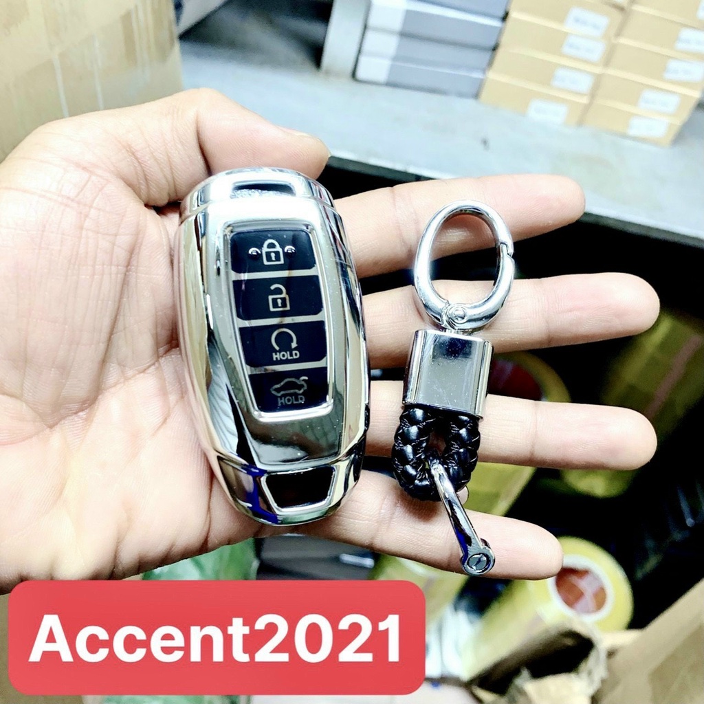 Bao chìa khoá ô tô Kona, Accent, Santafe. 2017 - 2021 silicon mạ crom cao cấp