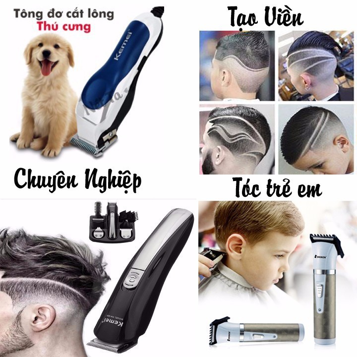 Tông đơ cắt tóc đa năng 6in1 Kemei KM-600 tặng 2 kéo 2 dụng cụ lấy ráy tai có đèn