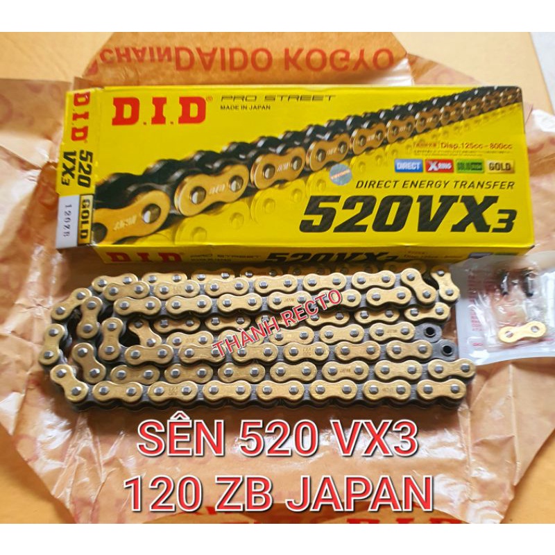 SÊN PHỐT 520 VX3 120ZB CHÍNH HÃNG DID JAPAN DÙNG CHO R3/Z300/MT03/NINJA/CB300R/CBR300...
