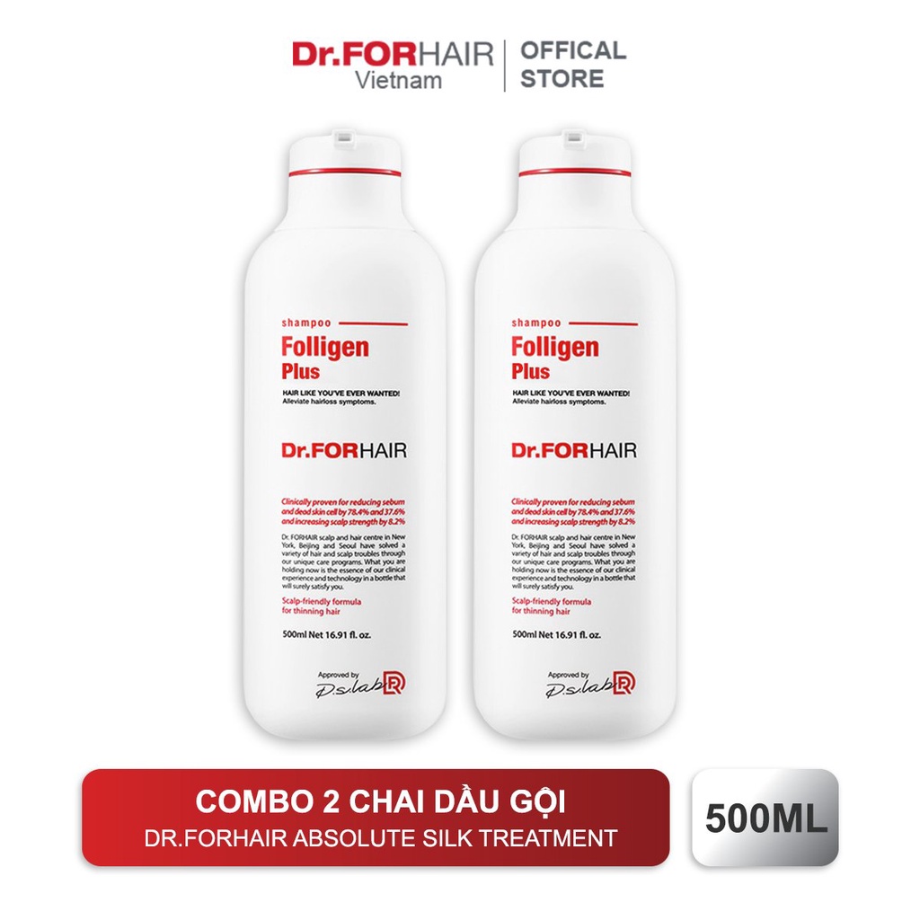 Combo 2 chai dầu gội giảm rụng tóc, giảm gàu, cải thiện độ săn chắc của tóc Dr.FORHAIR Folligen Plus 500ml