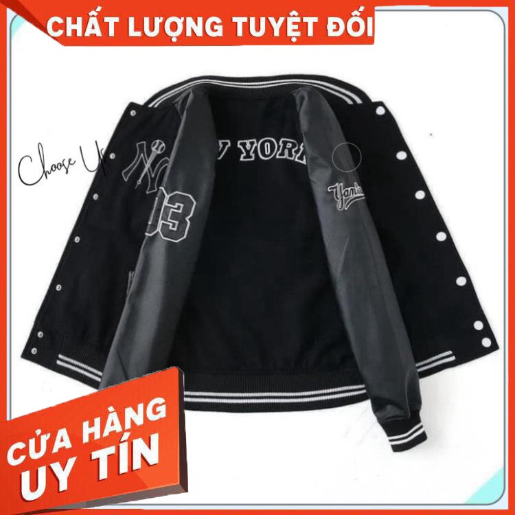 Áo khoác bomber NY phối da Unisex, thể thao bóng chày viền cổ Choose Us